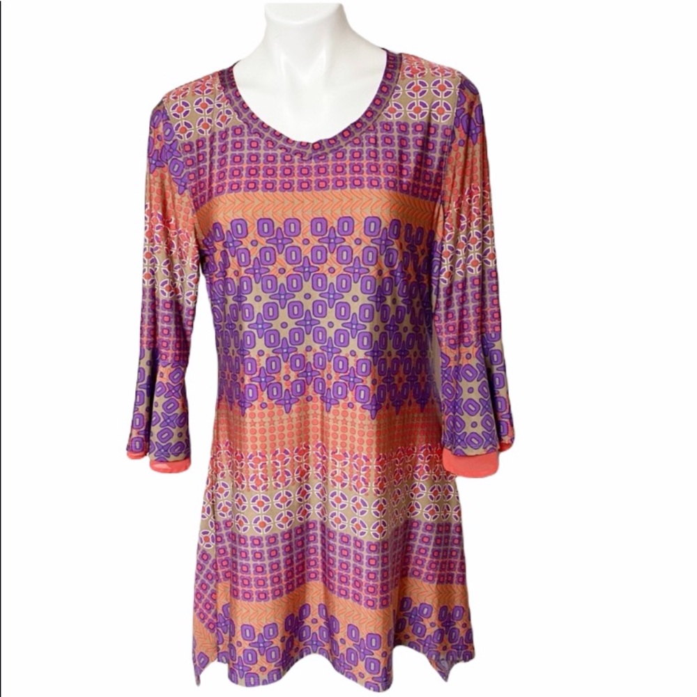 Multiples Boho Flare Flutter Sleeve Fun Dress L - image 1